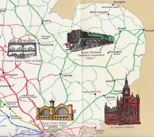 Railway History Map of Britain - East Anglia