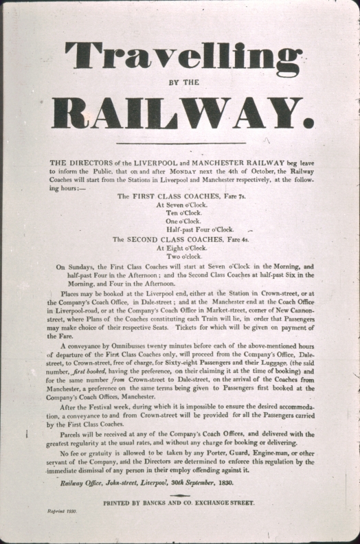 Liverpool and Manchester Railway passenger timetable