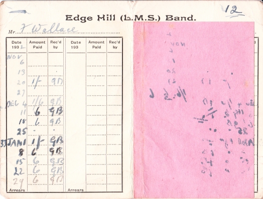 Fred Wallace’s Edge Hill LMS Band Subscription Card