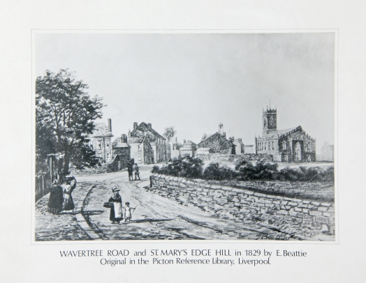 Wavertree Road and St. Mary’s Edge Hill in 1829 by E Beattie